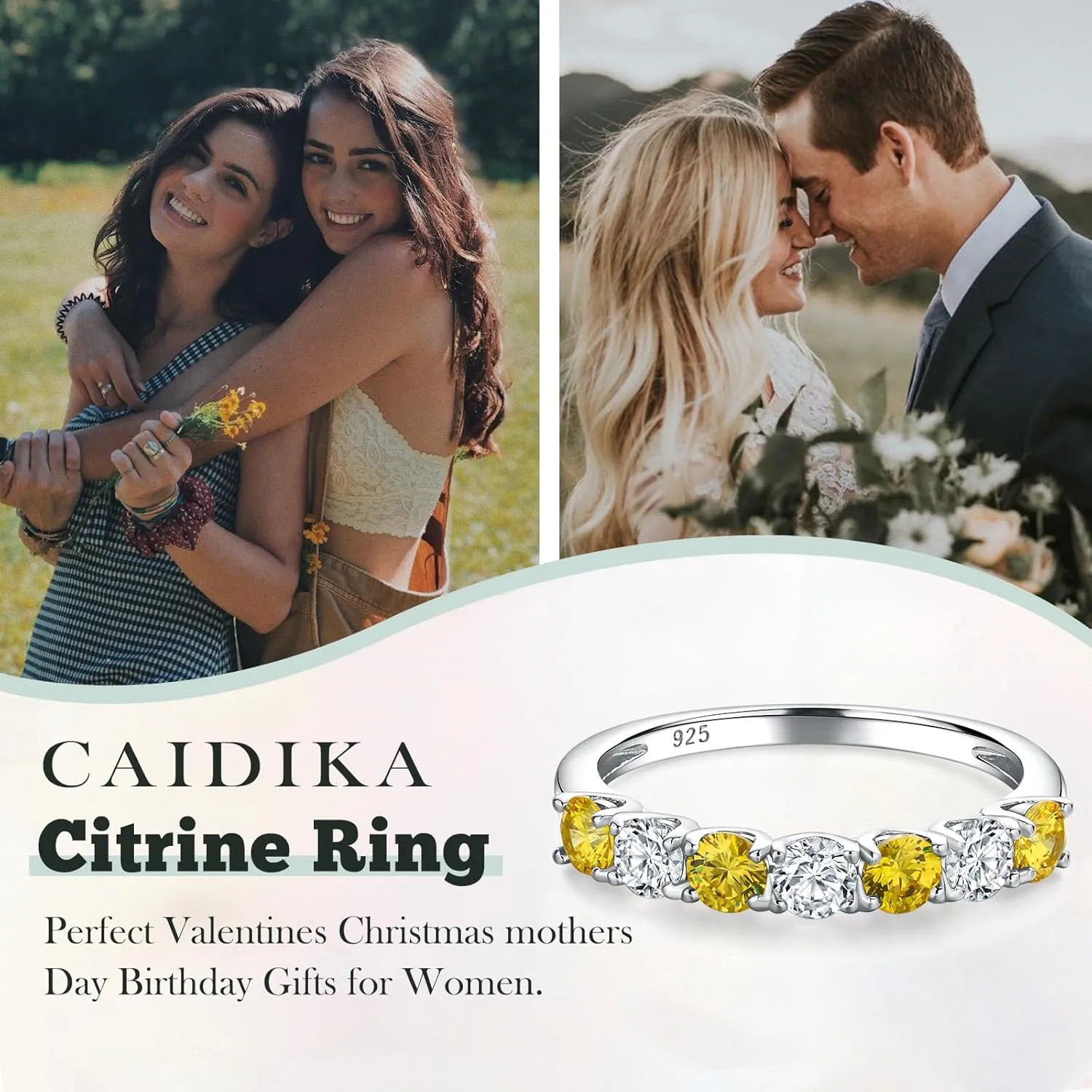7 Stone Stackable Rings Sterling Silver Cubic Zirconia Birthstone Ring Half Eternity Band Rings for Women, Size 6 to 10, with Ring Box