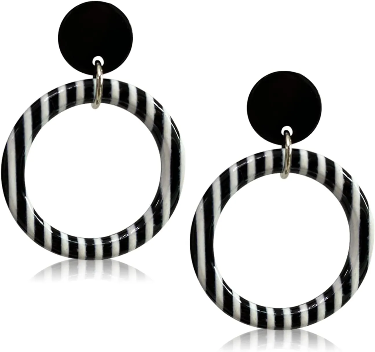 70s 80s Lightweight Vintage Black White Striped dots Grid Star Acrylic Resin Geometry Hollow Circle Dangle Drop Stud Earrings For Women Statement