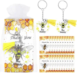 75 Pack Thank You Keychain Gifts Bulk Employee Appreciation Gifts Inspirational Bee Keychain with Thank You Cards Organza Bag, Bee Happy Inspirational Keyring for Employees Social Worker