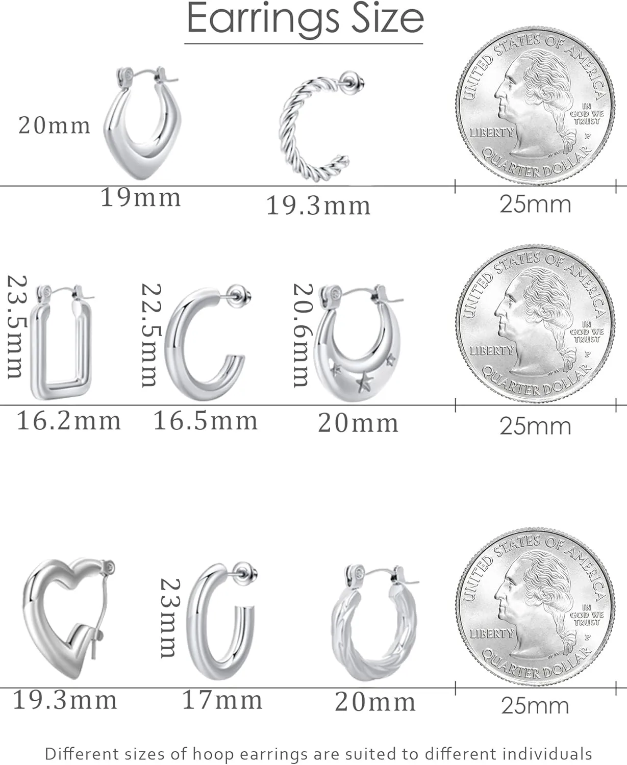 8 Pairs Stainless Steel Chunky Gold Silver Hoop Earrings Set,Gold Earrings for Women,Hypoallergenic Hoop Huggie Trendy Jewelry Earrings for Women
