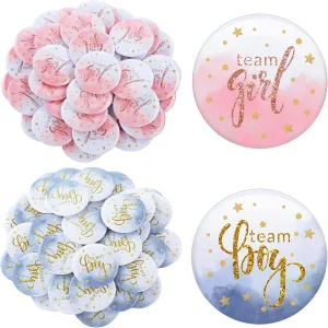 80 Pieces Gender Reveal Button Pins Watercolor Boy Girl Pinback Button Pins Round Decorative Button Pins for Baby Shower Party Supplies, 1.5 Inch (Shiny Sequin Style)