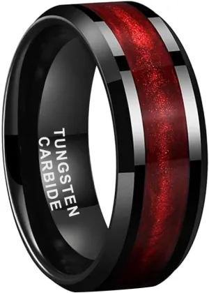 8mm Black Tungsten Rings for Men Women Flowing Sand Inlay Fashion Engagement Promise Wedding Band Beveled Polished Shiny Comfort Fit