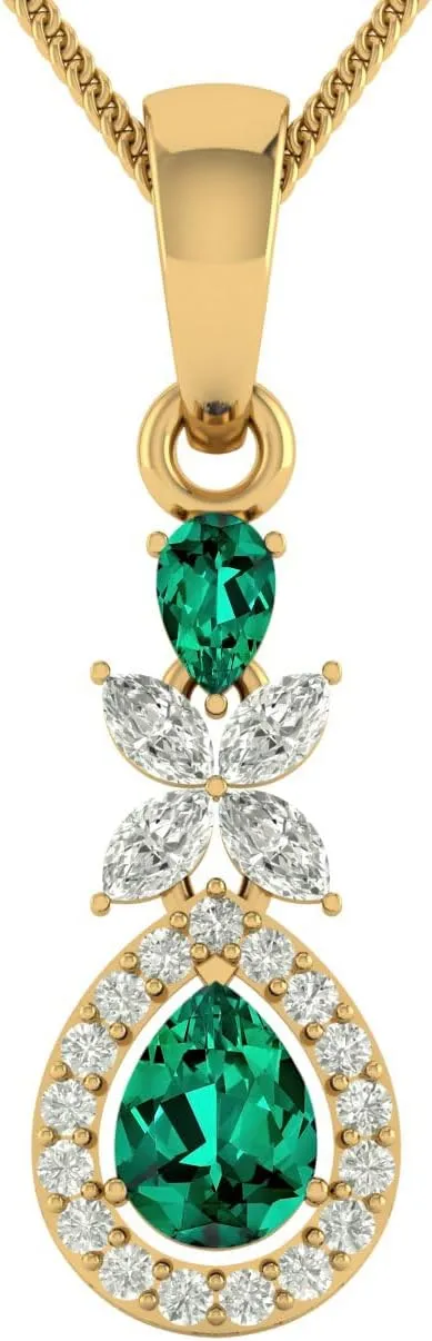 8x6 MM Beautiful Natural Emerald, Ruby, Yellow Sapphire, Blue Sapphire Gemstone Teardrop Pendant Necklace for Women Gold Plated Birthstone Jewelry