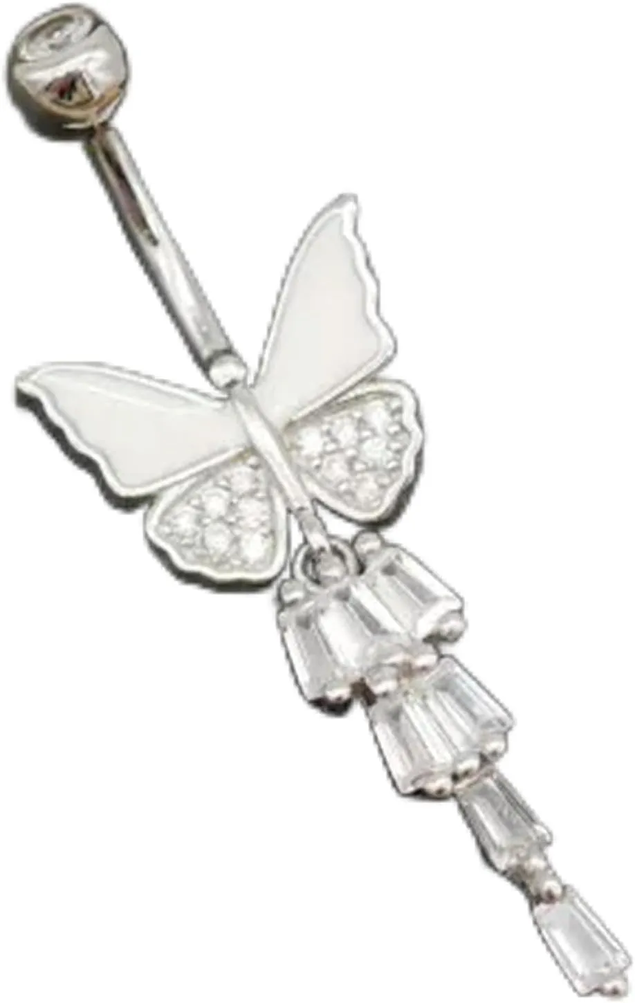 925 Silver Butterfly CZ Crystal Belly Button Navel Ring Piercing A4435-10mm