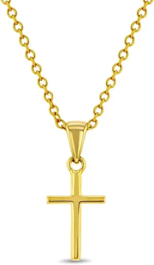 925 Sterling Silver 16" Unisex Small Cross Necklace Pendant for Infants & Toddlers - Petite Polished Cross Shape Jewelry for Little Girls & Boys - Religious Necklaces for Children's Daily Accessory