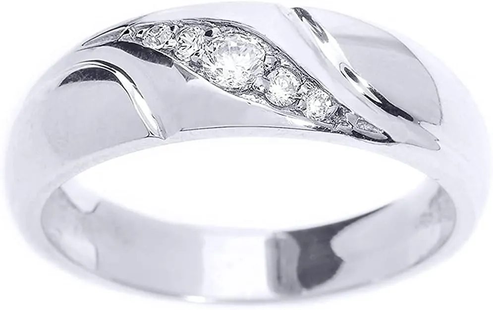 .925 Sterling Silver 1/7 Cttw Diamond Graduated 5-Stone Swirl Set Wedding Band (J-K Color, I1-I2 Clarity) - Size 9
