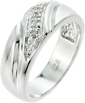 .925 Sterling Silver 5 Diamond Accented Men's Wedding Band (J-K Color, I1-I2 Clarity) - Size 16