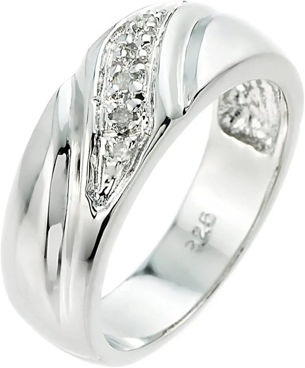 .925 Sterling Silver 5 Diamond Accented Men's Wedding Band (J-K Color, I1-I2 Clarity) - Size 16
