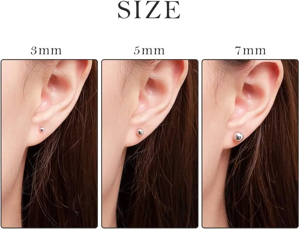 925 Sterling Silver Ball Stud Earrings Hypoallergenic for Sensitive Ears, 3mm/4mm/5mm/7mm, Post Earrings, Second Hole Earrings, Cartilage Earrings, Come with Box