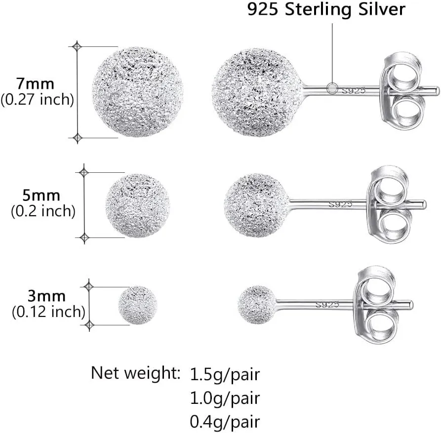 925 Sterling Silver Ball Stud Earrings Hypoallergenic for Sensitive Ears, 3mm/4mm/5mm/7mm, Post Earrings, Second Hole Earrings, Cartilage Earrings, Come with Box