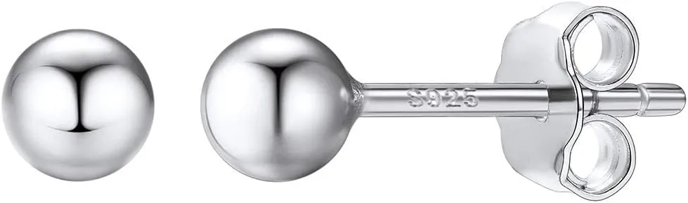 925 Sterling Silver Ball Stud Earrings Hypoallergenic for Sensitive Ears, 3mm/4mm/5mm/7mm, Post Earrings, Second Hole Earrings, Cartilage Earrings, Come with Box