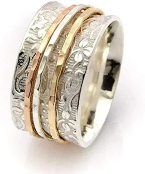 925 Sterling Silver Band & Spinner Statement Ring Handmade Ring All Size US786