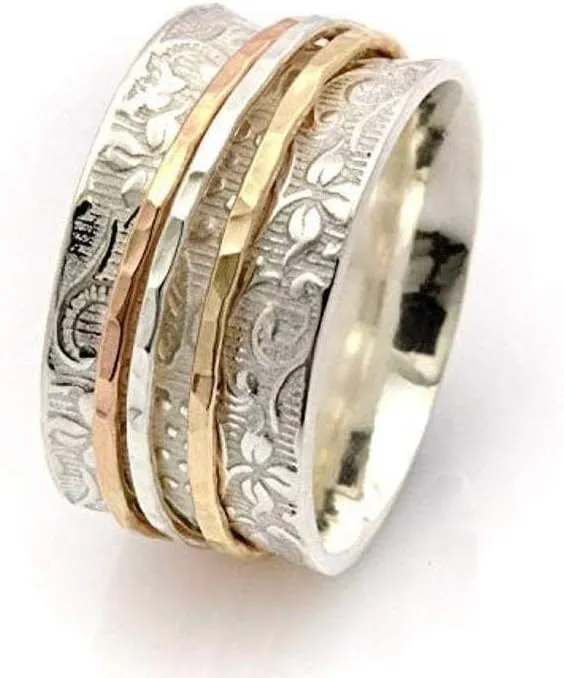 925 Sterling Silver Band & Spinner Statement Ring Handmade Ring All Size US786