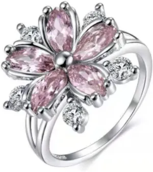 925 Sterling Silver Bi-color Fashion White Zircon Diamond Flower Ring Unique Creative Stream Universal Fashion Ring Size 5-11