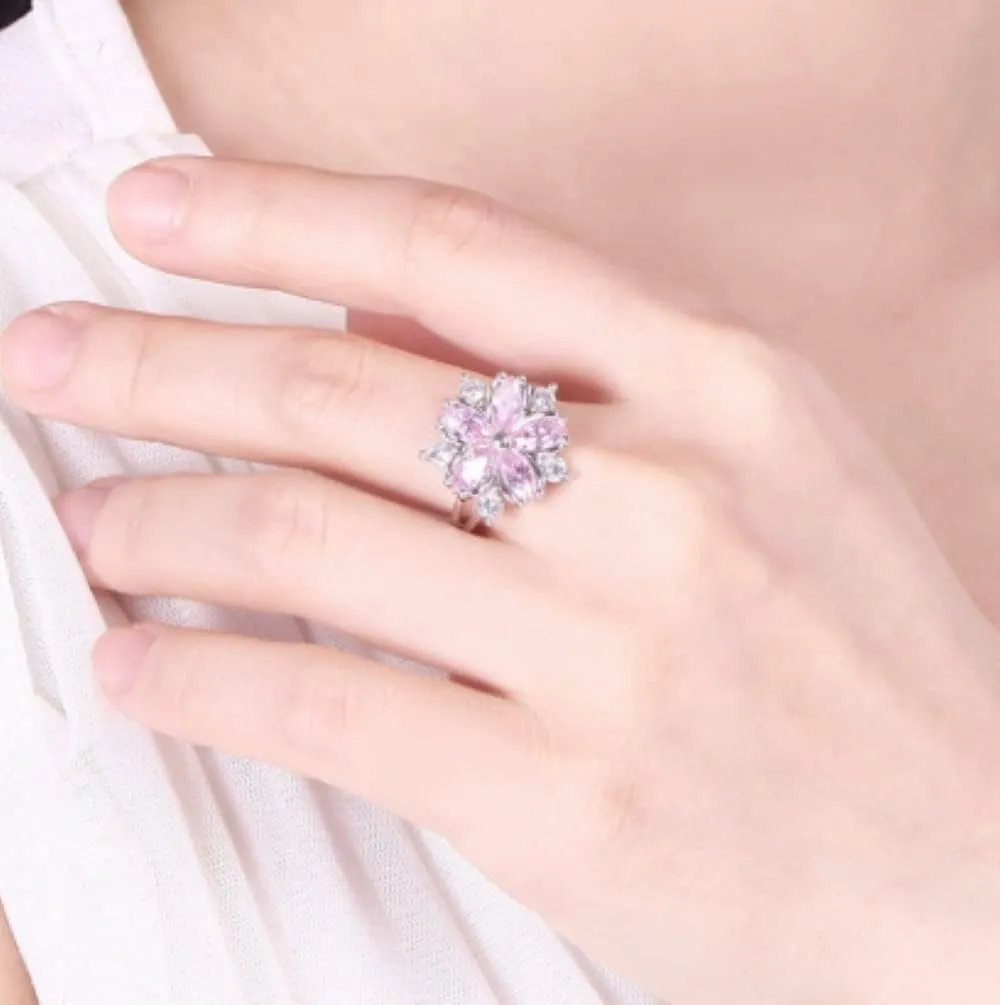 925 Sterling Silver Bi-color Fashion White Zircon Diamond Flower Ring Unique Creative Stream Universal Fashion Ring Size 5-11