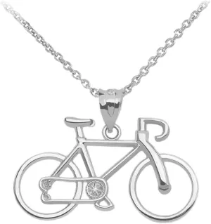 925 Sterling Silver Bicycle Sports Charm Bike Pendant Necklace with Rolo Chain and Pendant only