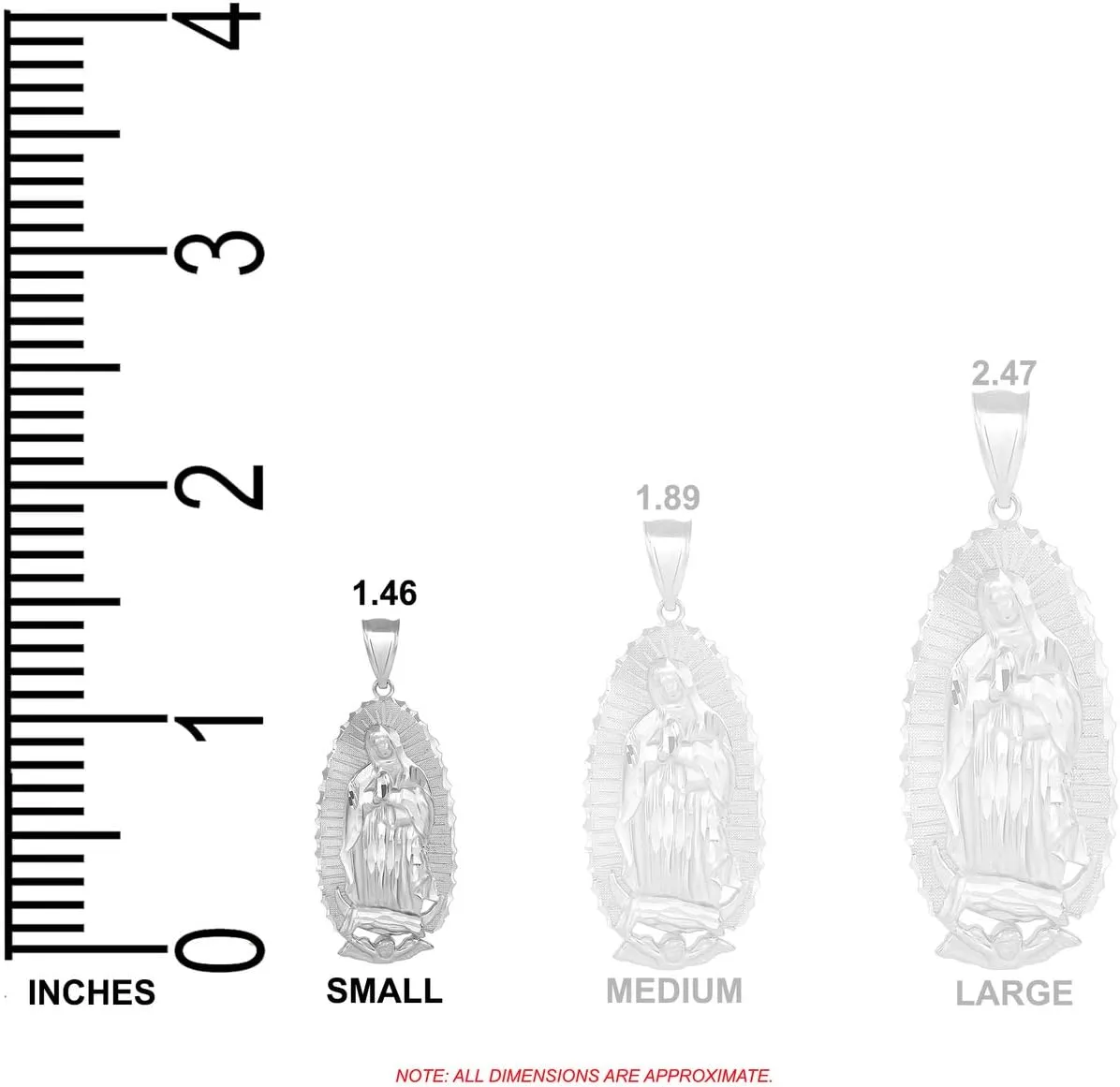 925 Sterling Silver Blessed Our Lady of Guadalupe Miraculous Medal Pendant Necklace, 1.2"