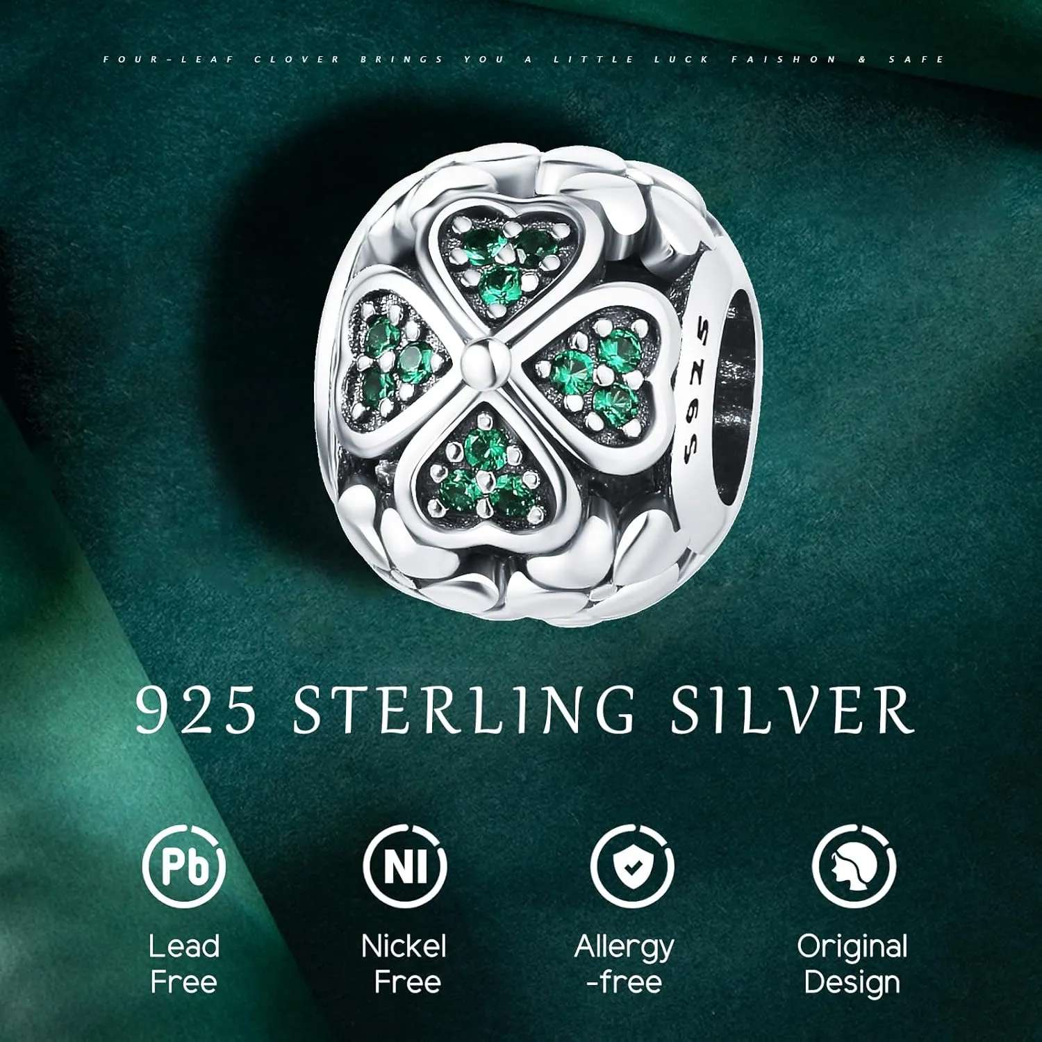 925 Sterling Silver Charms Beads for Bracelets Necklaces, 4 Four Clover Leaf Sunflower Ladybird Honeycomb Infinite Heart Pendant, Green Flower Lucky Jewelry Birthday Gifts for Women Men