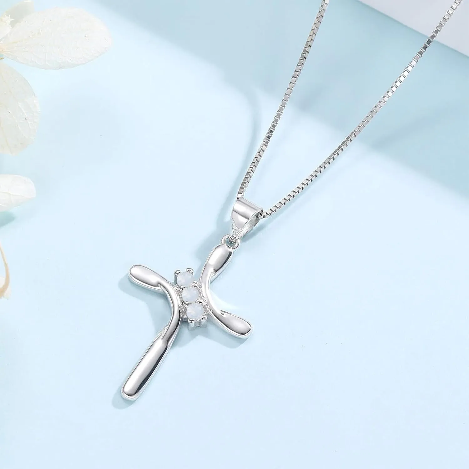 925 Sterling Silver Cross Necklace for Women 12 Color Birthstone Necklace with Cubic Zirconia Cross Pendant Jewelry Ideal Gift
