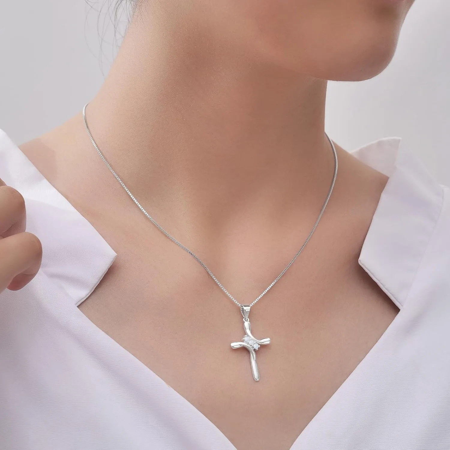 925 Sterling Silver Cross Necklace for Women 12 Color Birthstone Necklace with Cubic Zirconia Cross Pendant Jewelry Ideal Gift