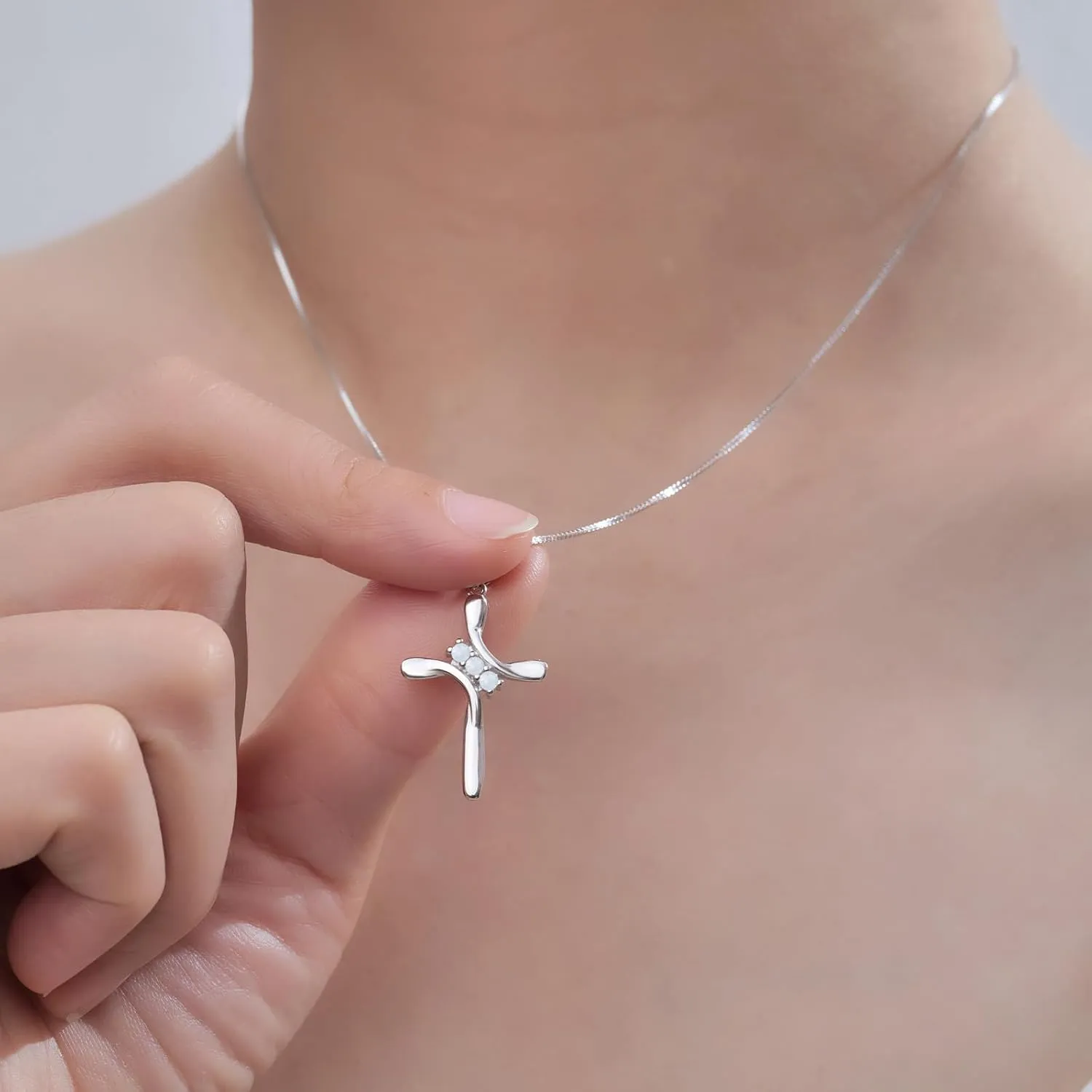 925 Sterling Silver Cross Necklace for Women 12 Color Birthstone Necklace with Cubic Zirconia Cross Pendant Jewelry Ideal Gift