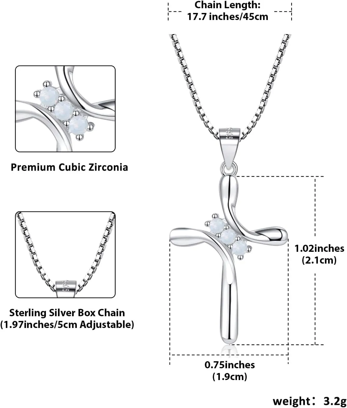 925 Sterling Silver Cross Necklace for Women 12 Color Birthstone Necklace with Cubic Zirconia Cross Pendant Jewelry Ideal Gift