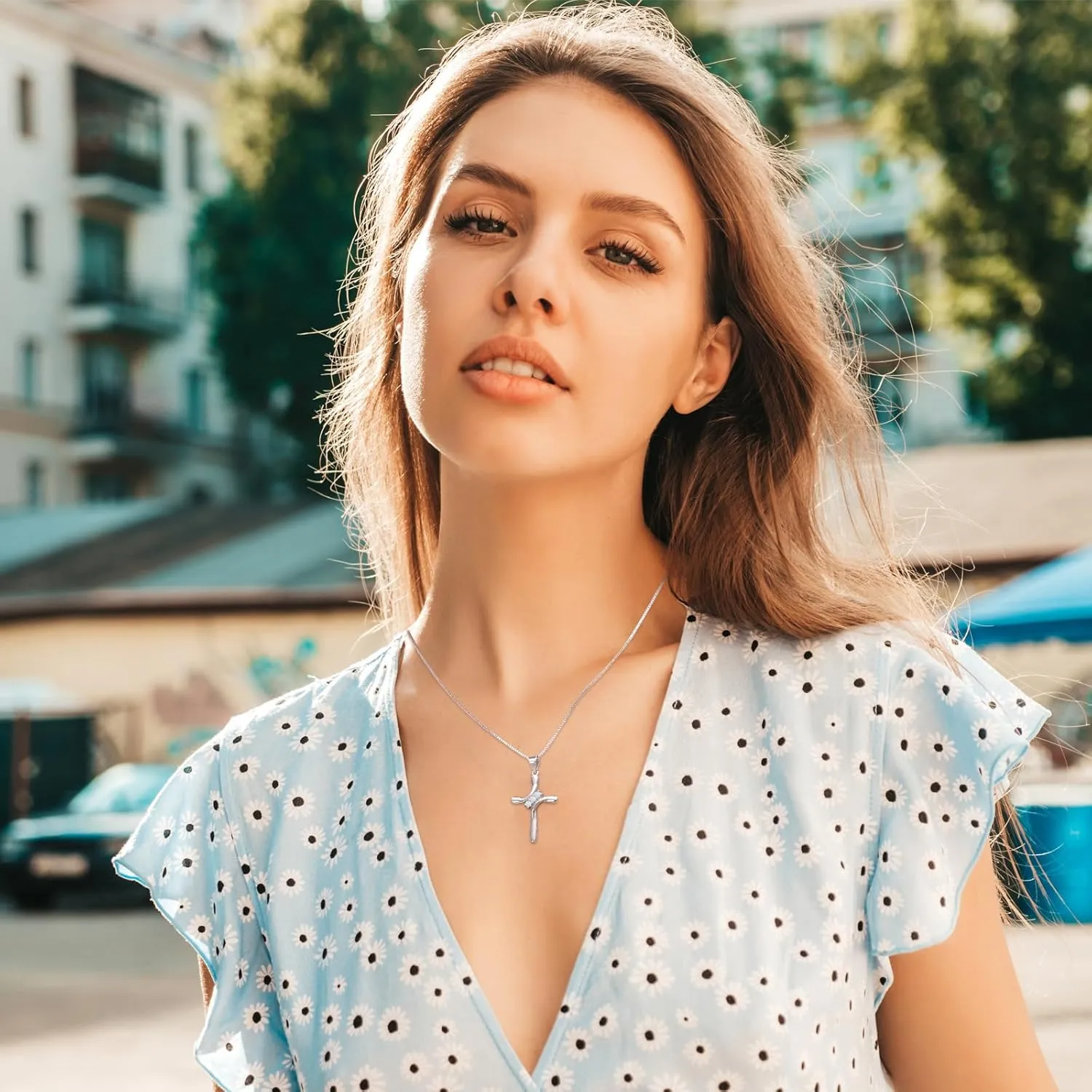 925 Sterling Silver Cross Necklace for Women 12 Color Birthstone Necklace with Cubic Zirconia Cross Pendant Jewelry Ideal Gift