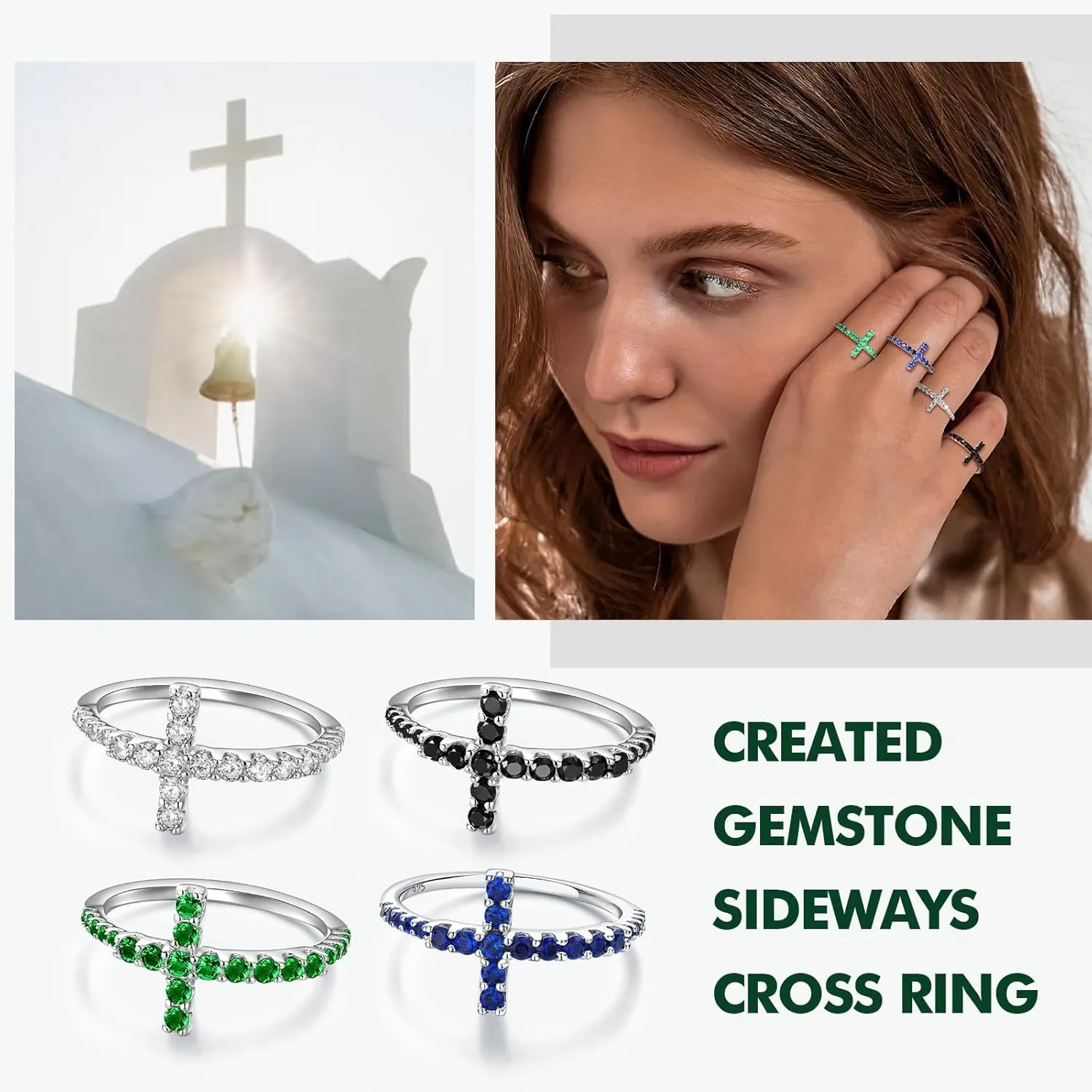 925 Sterling Silver Cross Ring Cubic Zirconia Eternity Promise Rings for Her | Wedding Band Ring Religious Christian Jewelry Size 6-10 (with Gift Box)