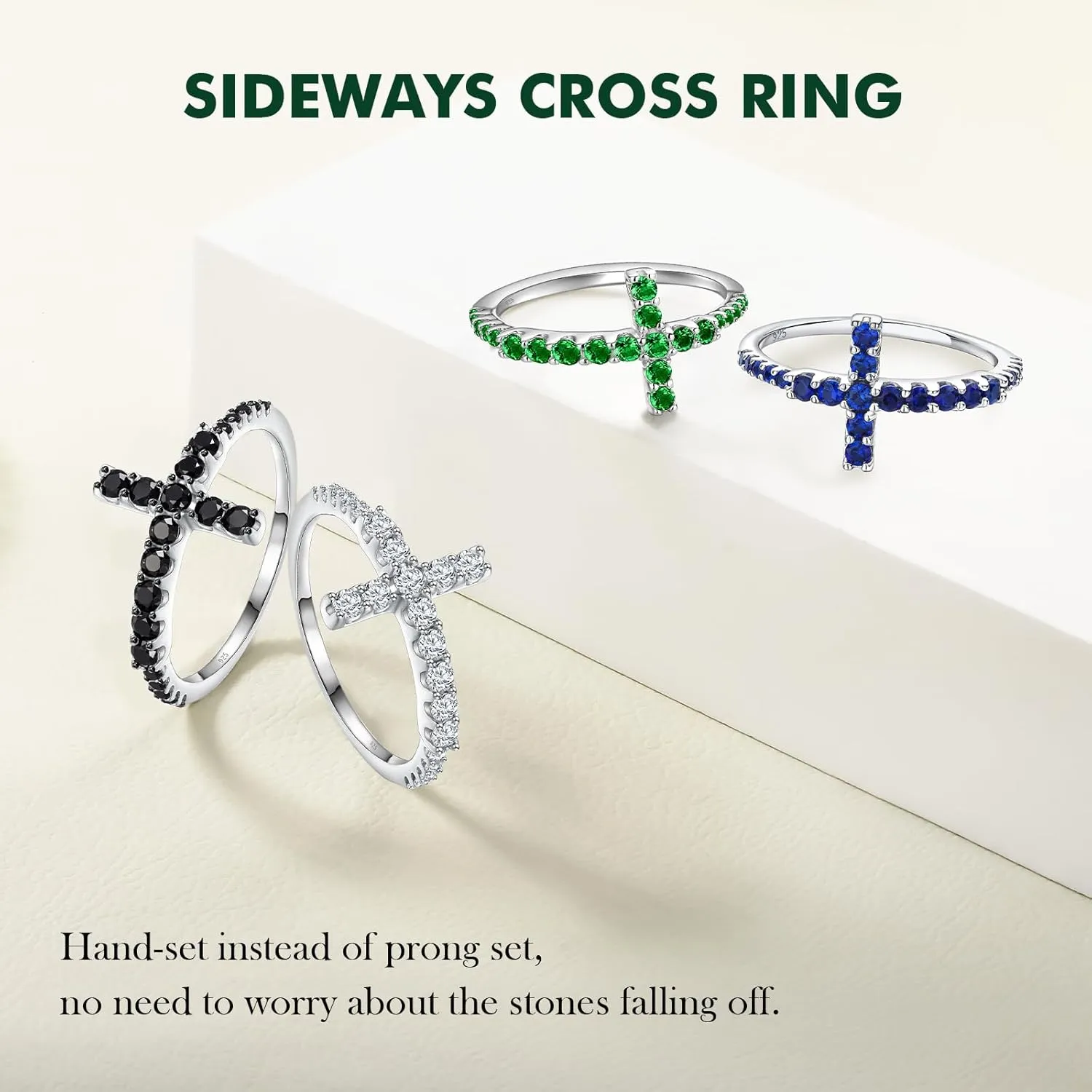 925 Sterling Silver Cross Ring Cubic Zirconia Eternity Promise Rings for Her | Wedding Band Ring Religious Christian Jewelry Size 6-10 (with Gift Box)
