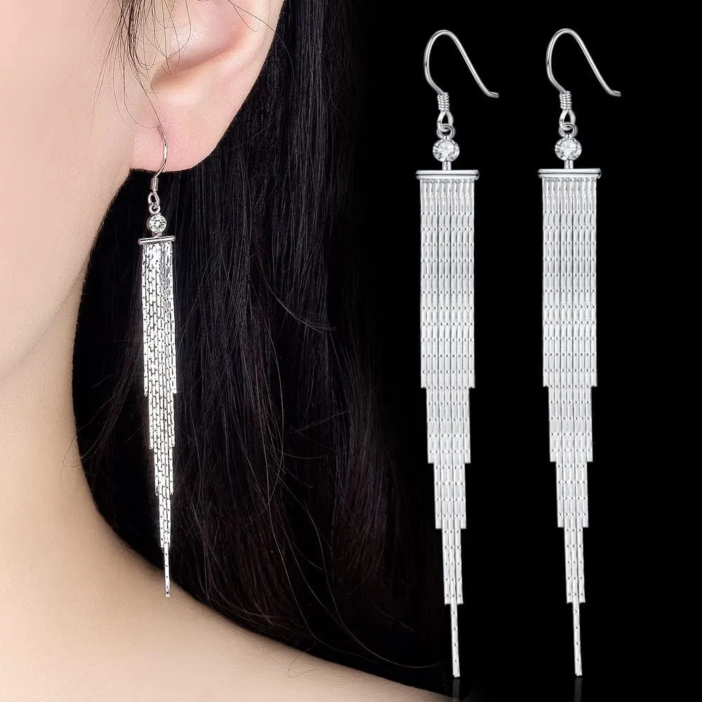 925 Sterling Silver Dangle Earrings with Charms Heart, Water drop, Moon, Star Long Drop Earring for Women Jewelry Gifts Hypoallergenic