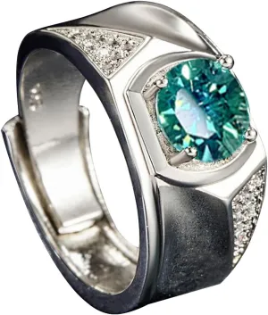 925 Sterling Silver Emerald Ring for Men and Women, Green Vintage Silver Birthstone diamond Emerald ring for Anniversary Engagement Statement Promise Birthday Presents