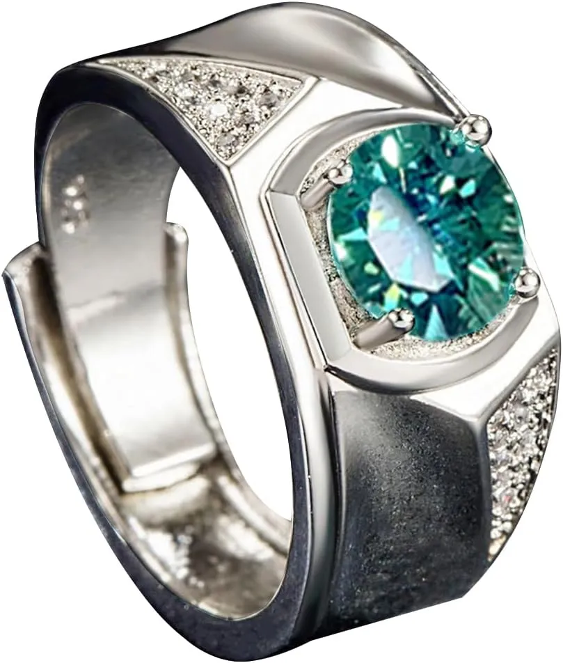 925 Sterling Silver Emerald Ring for Men and Women, Green Vintage Silver Birthstone diamond Emerald ring for Anniversary Engagement Statement Promise Birthday Presents