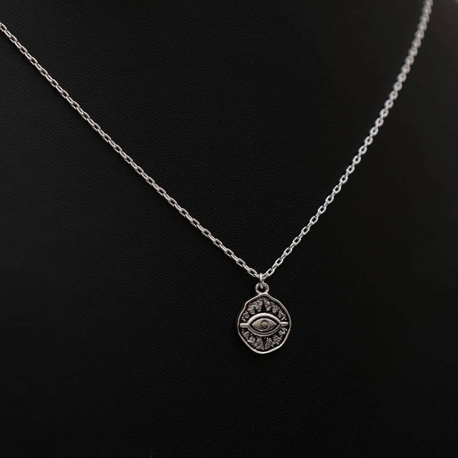 925 Sterling Silver Evil Eye Pendant Necklace For Women Lightweight Protection Necklace Oxidized Handmade Jewelry 18 inch Adjustable Chain Gift for Her