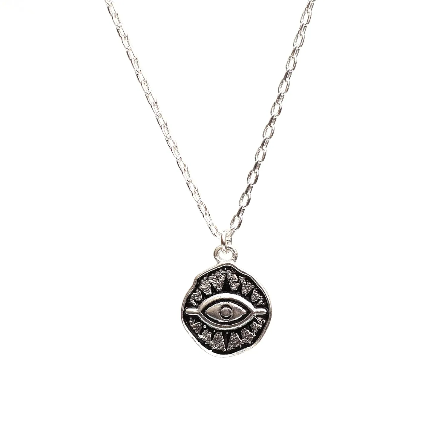 925 Sterling Silver Evil Eye Pendant Necklace For Women Lightweight Protection Necklace Oxidized Handmade Jewelry 18 inch Adjustable Chain Gift for Her