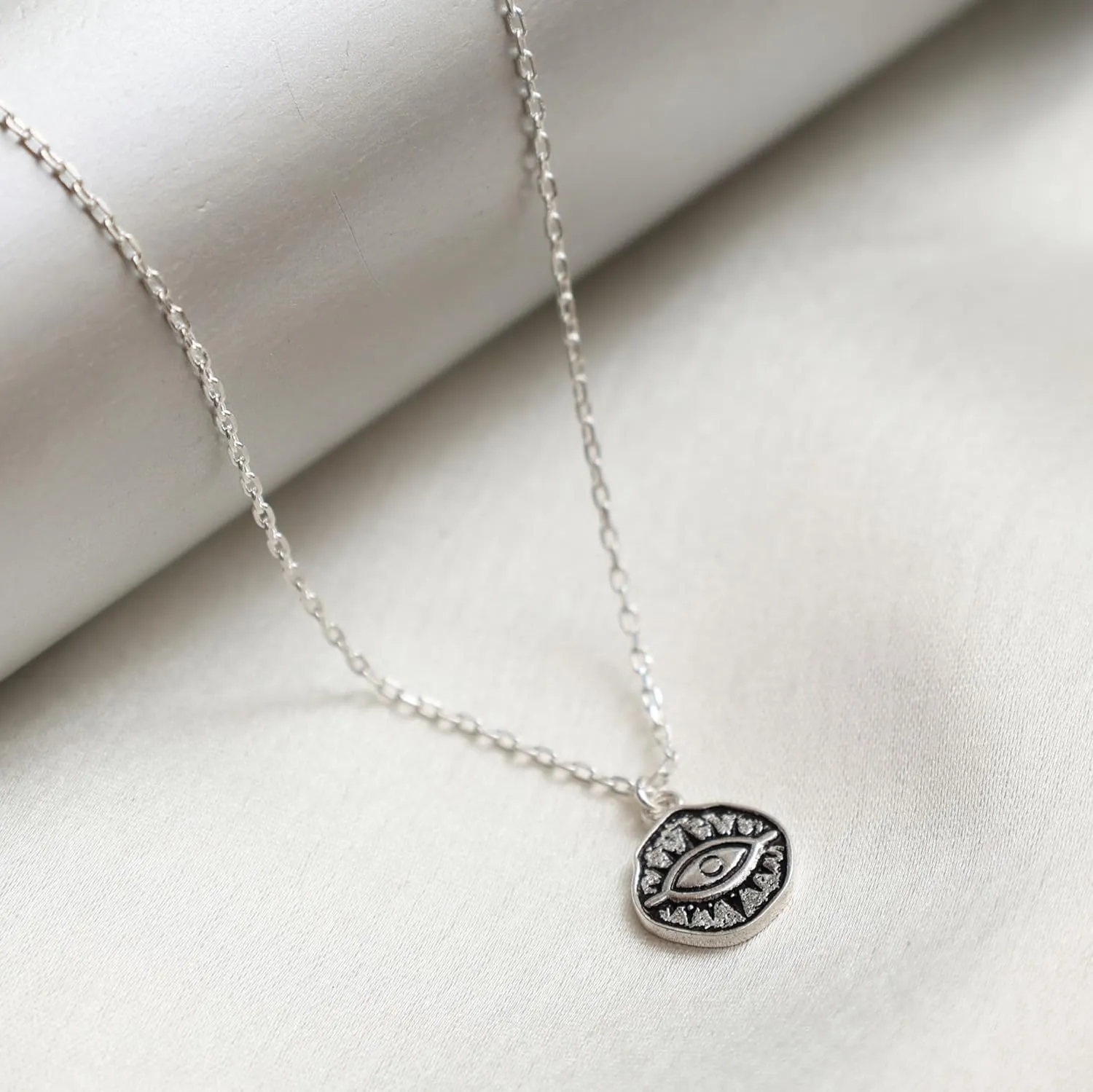 925 Sterling Silver Evil Eye Pendant Necklace For Women Lightweight Protection Necklace Oxidized Handmade Jewelry 18 inch Adjustable Chain Gift for Her
