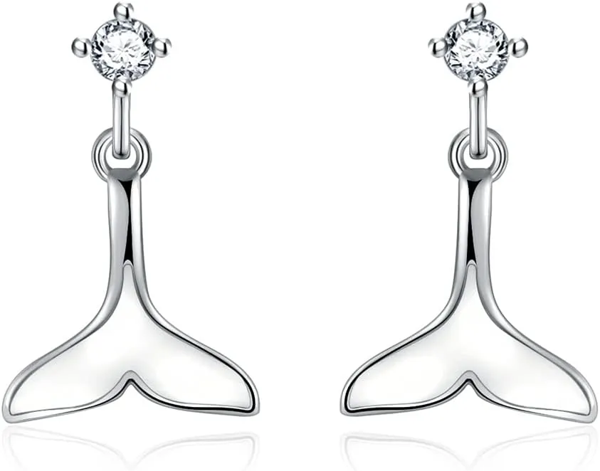 925 Sterling Silver Fishtail Diamond Earring Stud Love Beautiful Fashion Jewellery Ladies Gift (Rose Gold), Sterling Silver, Diamond