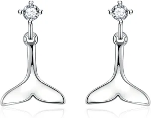 925 Sterling Silver Fishtail Diamond Earring Stud Love Beautiful Fashion Jewellery Ladies Gift (Rose Gold), Sterling Silver, Diamond