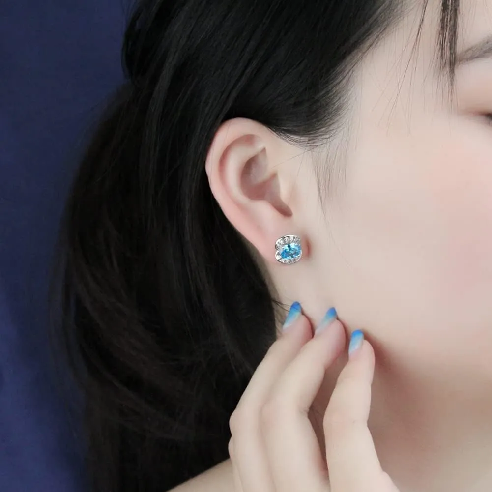 925 Sterling Silver Flower Stud Earrings for Women Trendy Shiny Cubic Zirconia Earrings Studs Gift