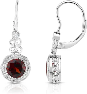 925 Sterling Silver Genuine Gemstones 6mm Round Drop Dangle Earrings