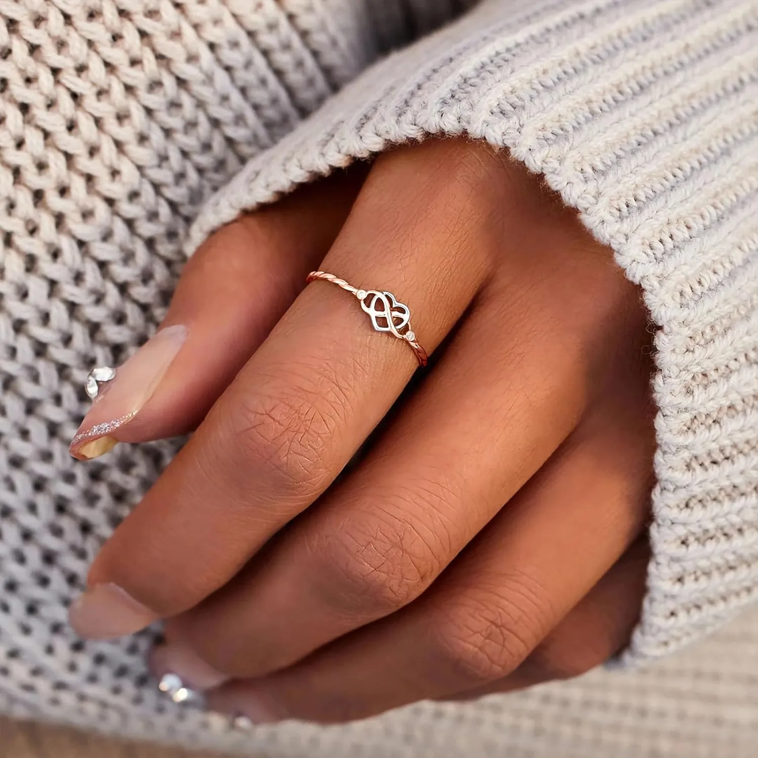 925 Sterling Silver Heart Infinity Knot Rings for Women Mother Daughter Friendship Ring 14K Gold Plated CZ Promise Rings for Her Jewelry Birthday Graduation Gifts