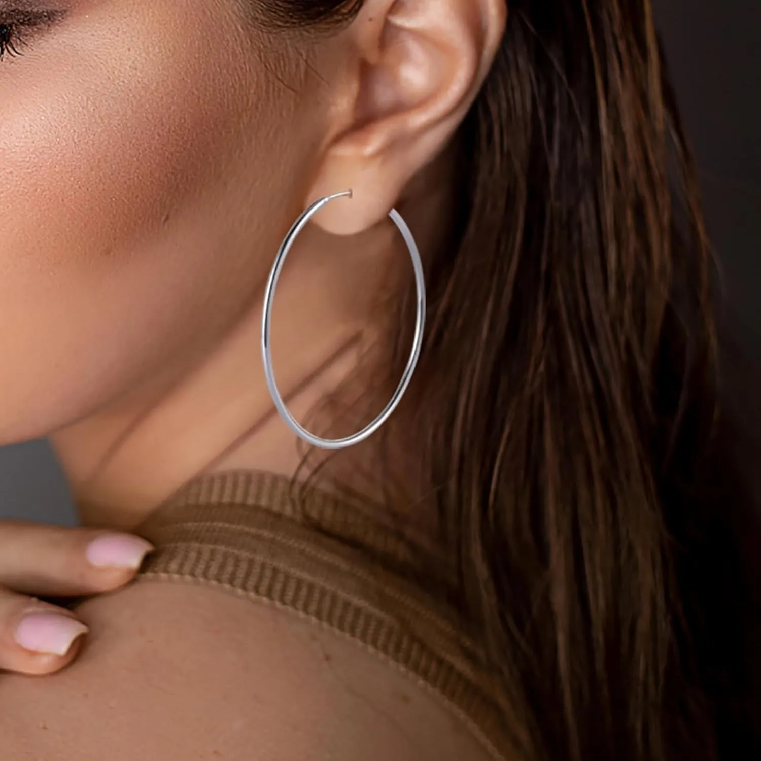 925 Sterling Silver Hoop Earrings for Women Big Minimalist Lightweight Endless Thin Hoop Earrings for Women Hypoallergenic