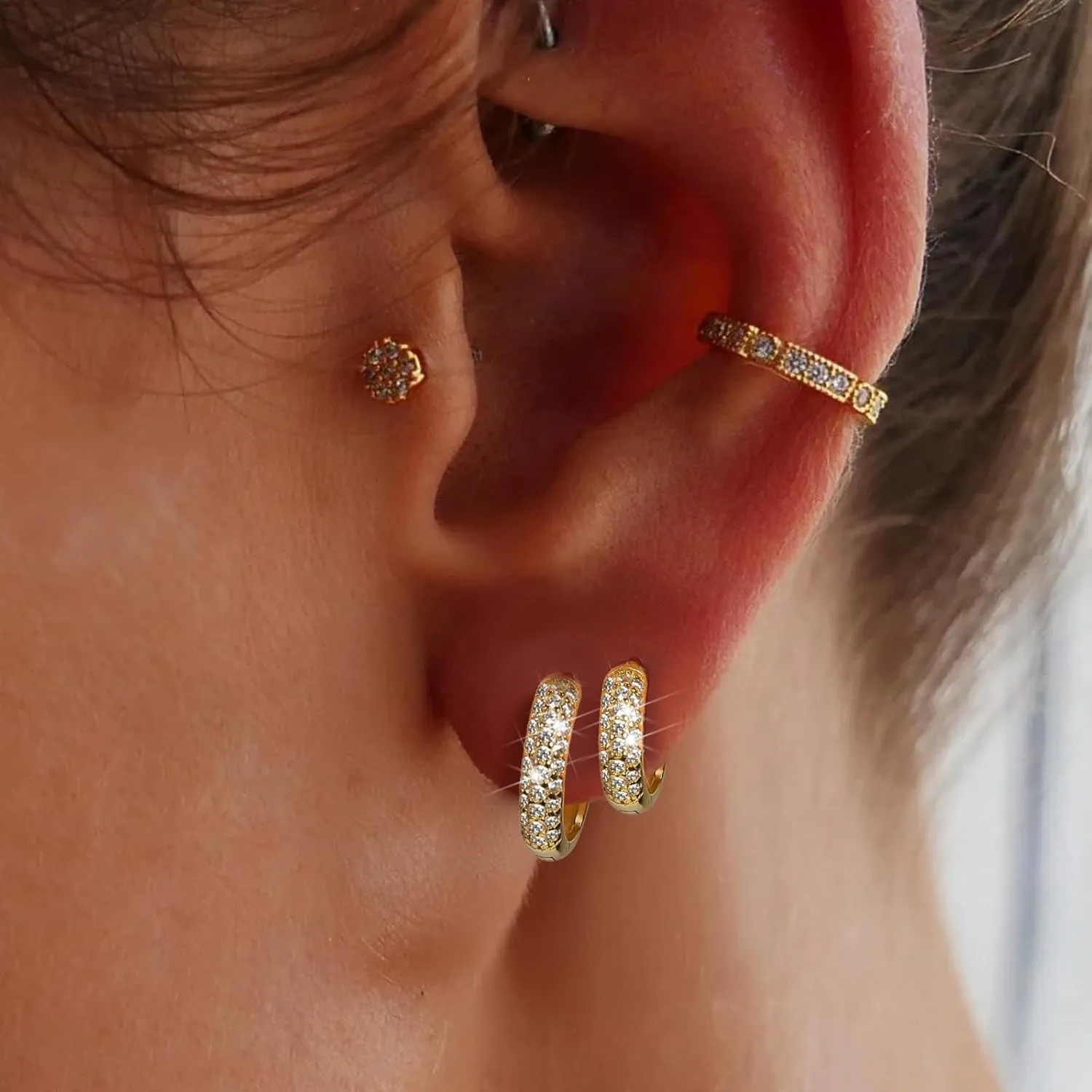 925 Sterling Silver Hoop Earrings for Women Dainty Cubic Zirconia Huggie Hoop Cartilage Cuff Earrings Ear Stud Cuff CZ Hoops Hypoallergenic Lightweight Birthday Jewelry Gift for Her Graduation Gifts