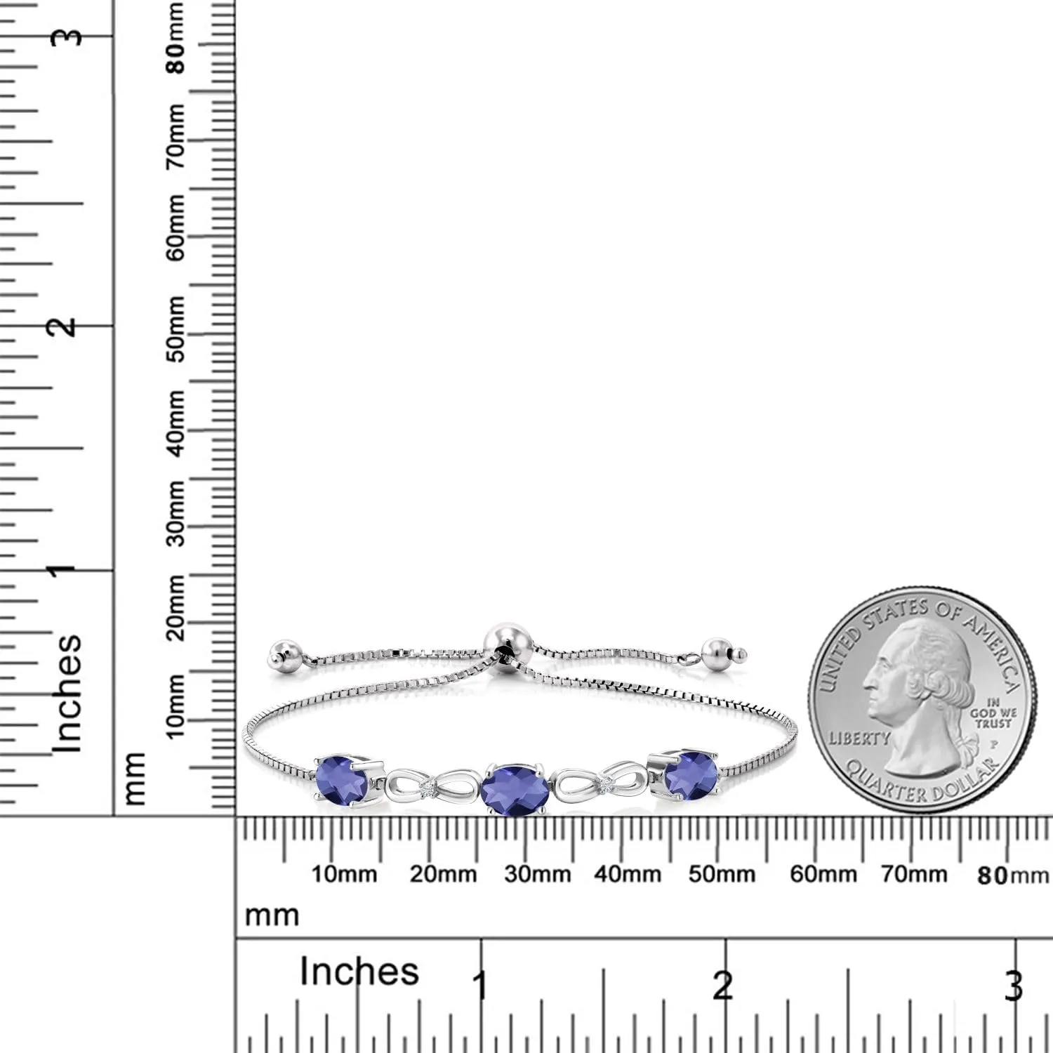 925 Sterling Silver Infinity 3-Stone Bracelet for Women with Gemstone Birthstone and White Moissanite Accents | Oval 7X5MM and Round 1.3MM | Fully Adjustable to 9 Inch | Fine Jewelry for Her Mom Wife