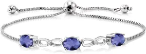 925 Sterling Silver Infinity 3-Stone Bracelet for Women with Gemstone Birthstone and White Moissanite Accents | Oval 7X5MM and Round 1.3MM | Fully Adjustable to 9 Inch | Fine Jewelry for Her Mom Wife