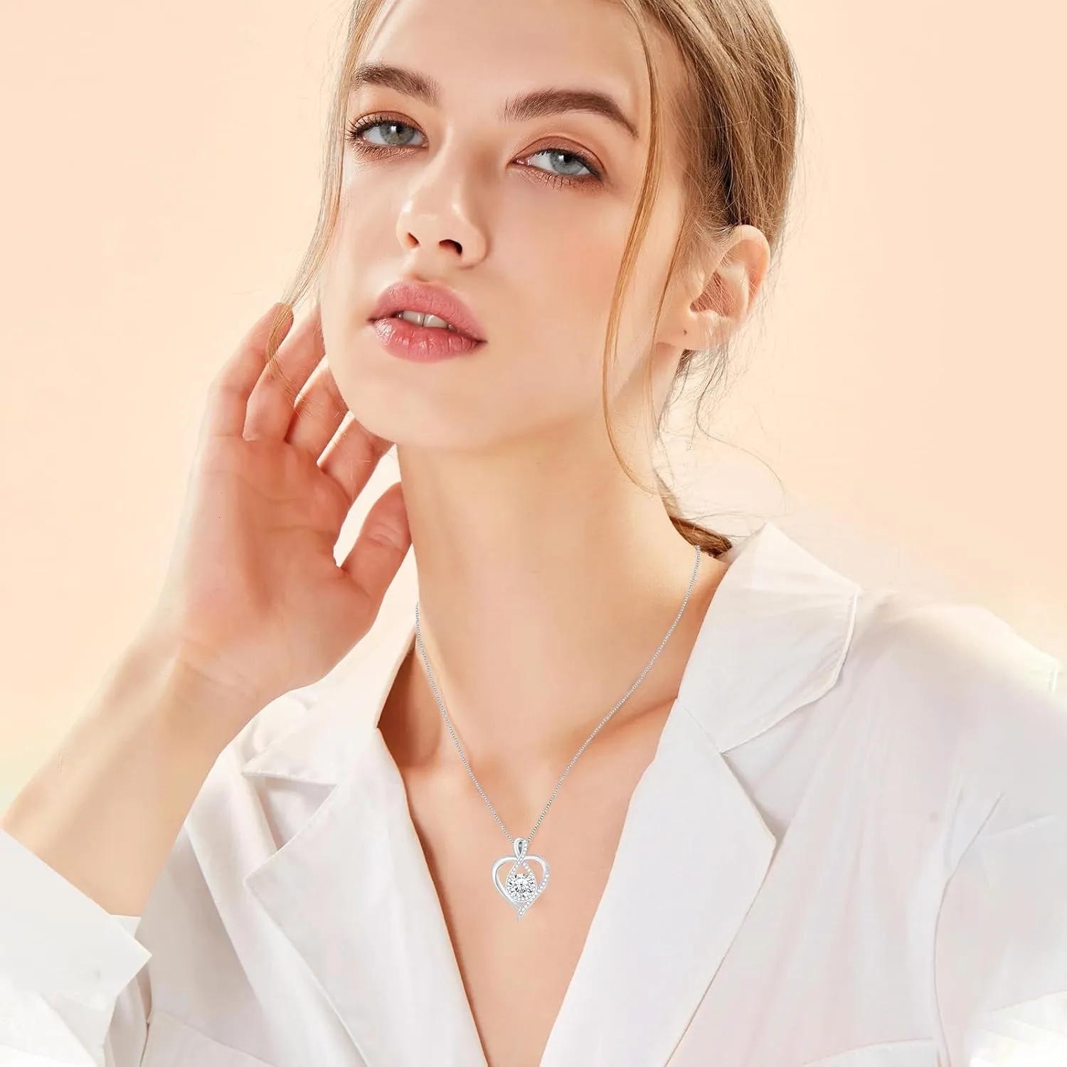 925 Sterling Silver Infinity Necklace - Elegant Heart Pendant Necklace for Women - Birthstone Women's Necklace for Mom, Wife, Girlfriend - Ideal Gift for Birthday, Anniversary, Wedding