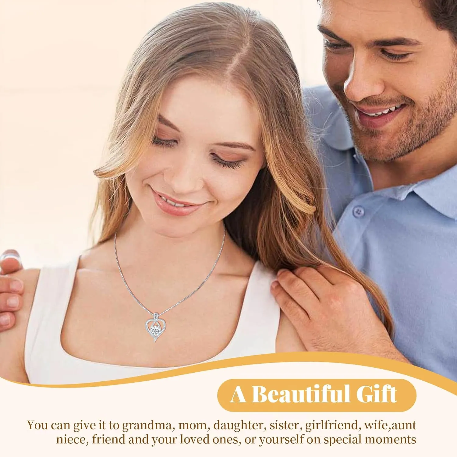 925 Sterling Silver Infinity Necklace - Elegant Heart Pendant Necklace for Women - Birthstone Women's Necklace for Mom, Wife, Girlfriend - Ideal Gift for Birthday, Anniversary, Wedding