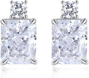 925 Sterling Silver Lab Simulation Diamond Earrings for Women, 4Ct Halo Cushion Cut 5A Cubic Zirconia/Ruby/Sapphire Stud Earrings Hypoallergenic Perfect Jewelry Gifts