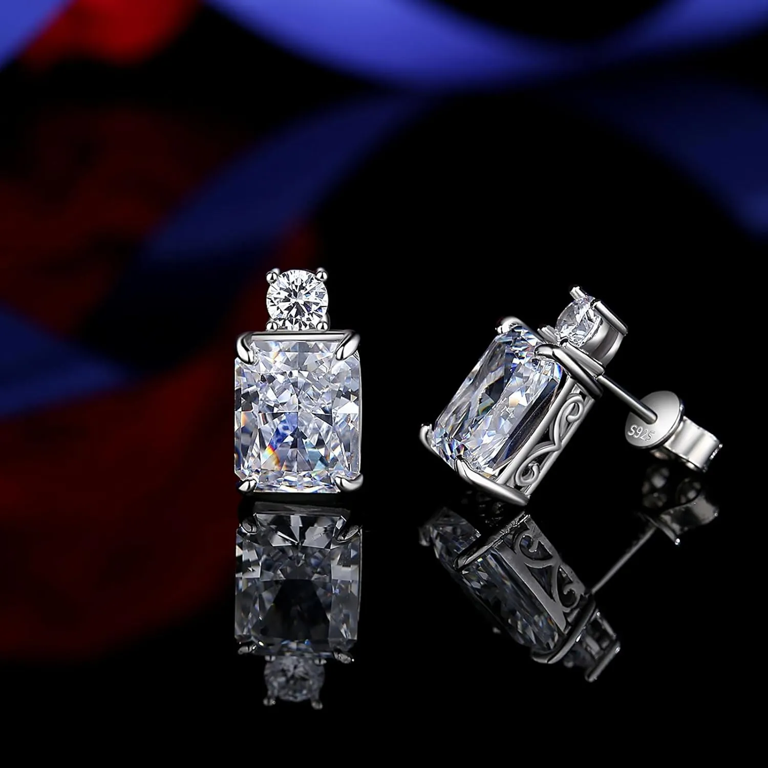 925 Sterling Silver Lab Simulation Diamond Earrings for Women, 4Ct Halo Cushion Cut 5A Cubic Zirconia/Ruby/Sapphire Stud Earrings Hypoallergenic Perfect Jewelry Gifts