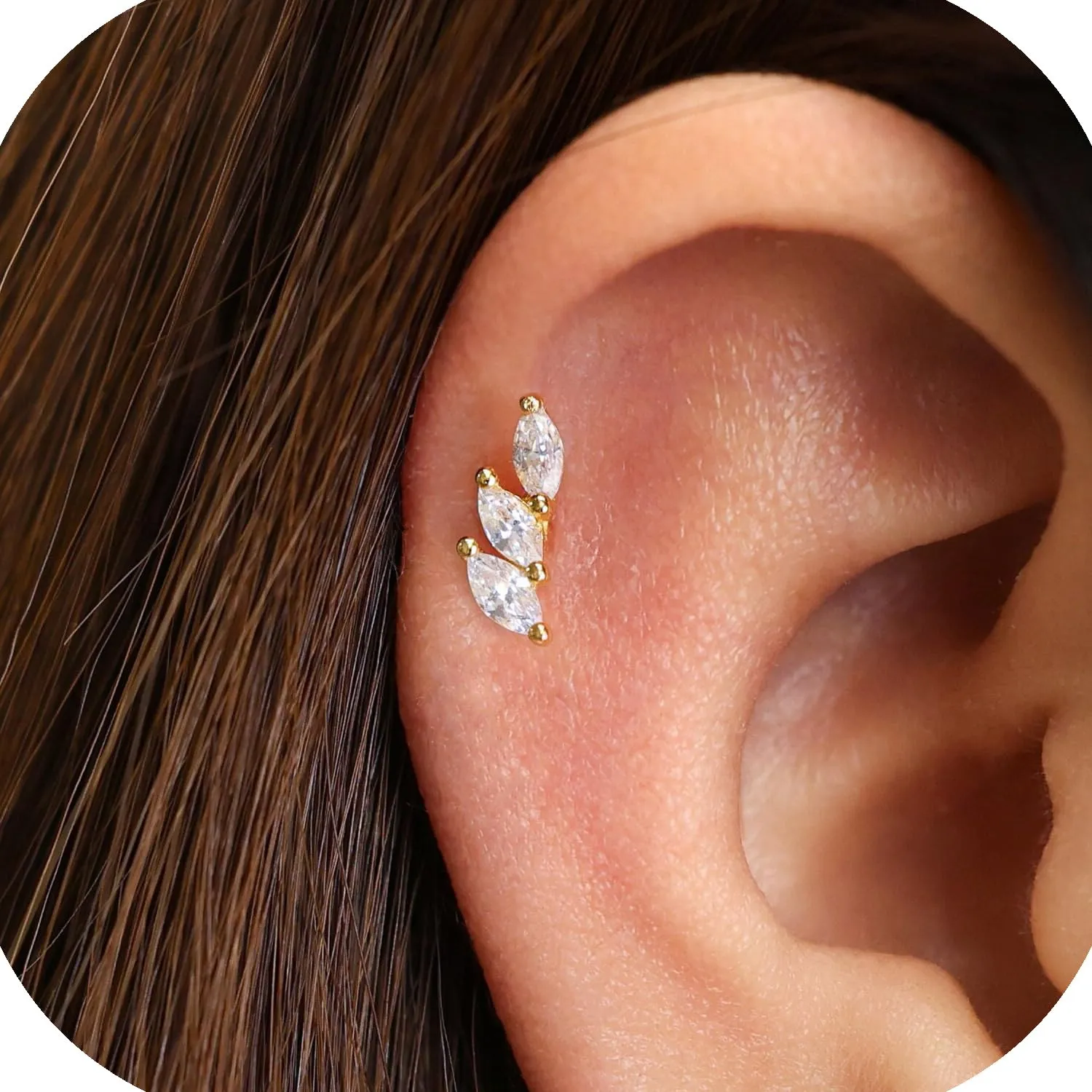 925 Sterling Silver Leaf Gold Screw Back Ball Stud Earrings for Women, Hypoallergenic Cartilage Helix Conch Targus Piercing Jewelry,20 Gauge Cubic Zirconia Small Stud Earrings