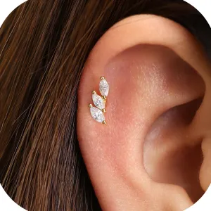 925 Sterling Silver Leaf Gold Screw Back Ball Stud Earrings for Women, Hypoallergenic Cartilage Helix Conch Targus Piercing Jewelry,20 Gauge Cubic Zirconia Small Stud Earrings